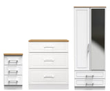 Kent 2 Drawer 2 Door Mirrored Double Wardrobe, 3 Drawer Bedside & 3 Drawer Deep Chest of Drawers