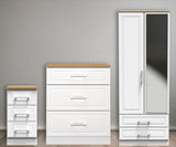Kent 2 Drawer 2 Door Mirrored Double Wardrobe, 3 Drawer Bedside & 3 Drawer Deep Chest of Drawers
