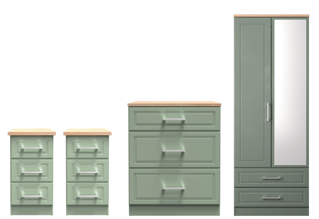Kent 2 Drawer 2 Door Mirrored Double Wardrobe, 3 Drawer Bedsides & 3 Drawer Deep Chest of Drawers