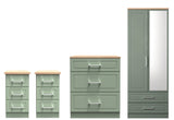 Kent 2 Drawer 2 Door Mirrored Double Wardrobe, 3 Drawer Bedsides & 3 Drawer Deep Chest of Drawers