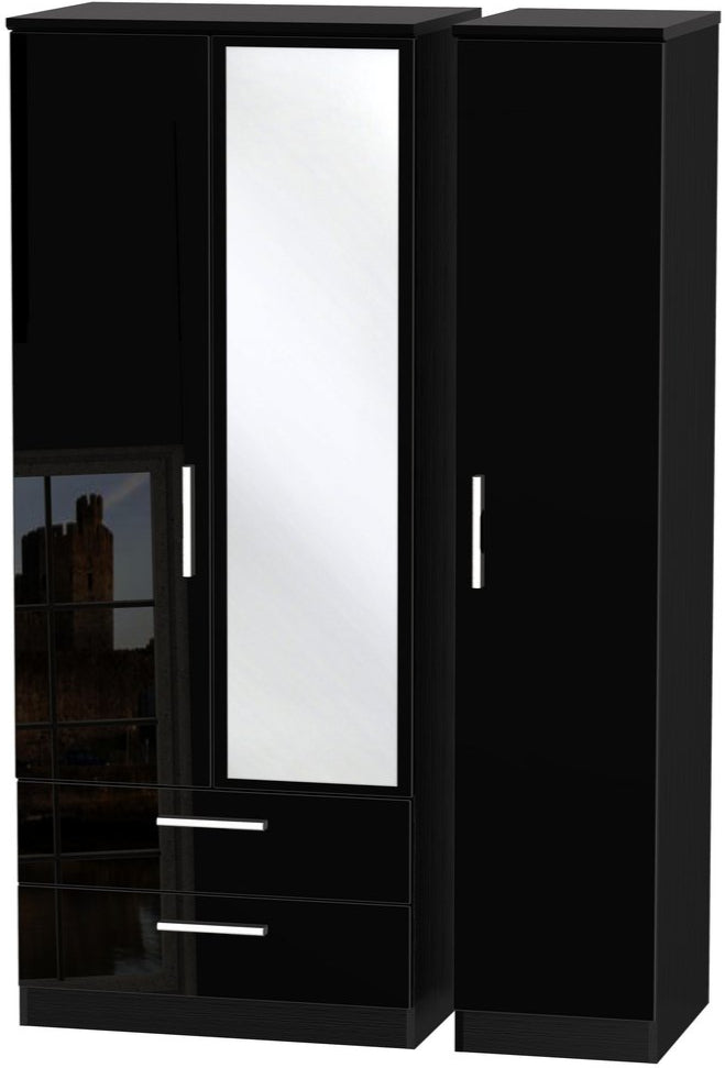 Knightsbridge Mirrored 2 Drawer 3 Door Triple Wardrobe