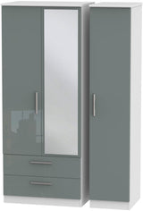 Knightsbridge Mirrored 2 Drawer 3 Door Triple Wardrobe