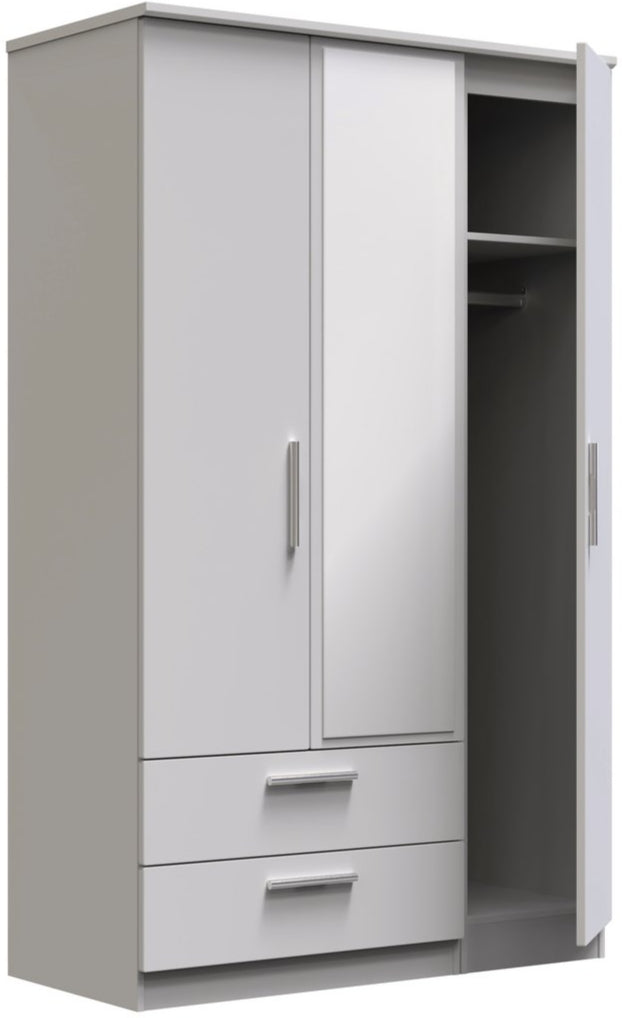 Knightsbridge Mirrored 2 Drawer 3 Door Triple Wardrobe