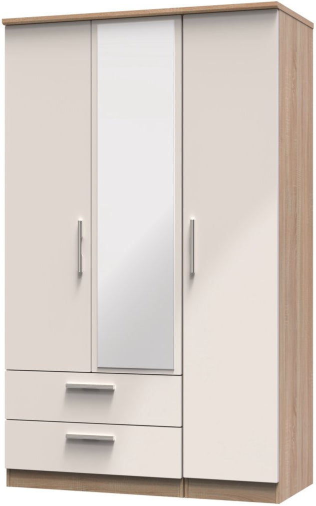 Knightsbridge Mirrored 2 Drawer 3 Door Triple Wardrobe