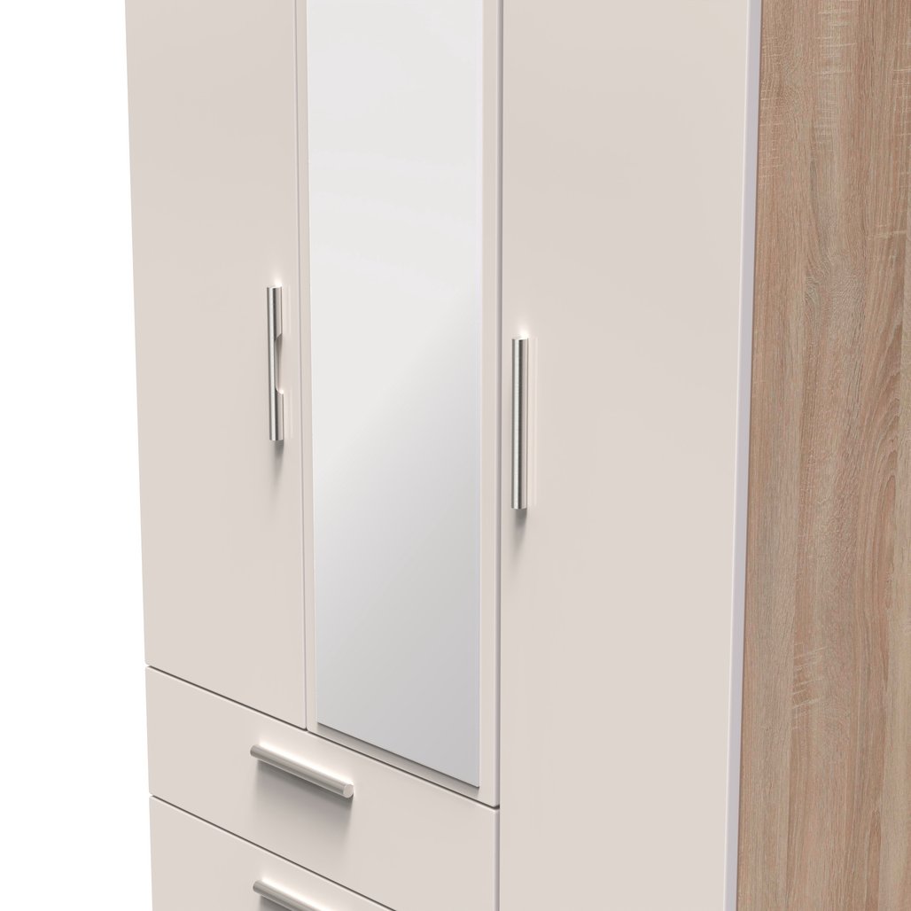 Knightsbridge Mirrored 2 Drawer 3 Door Triple Wardrobe