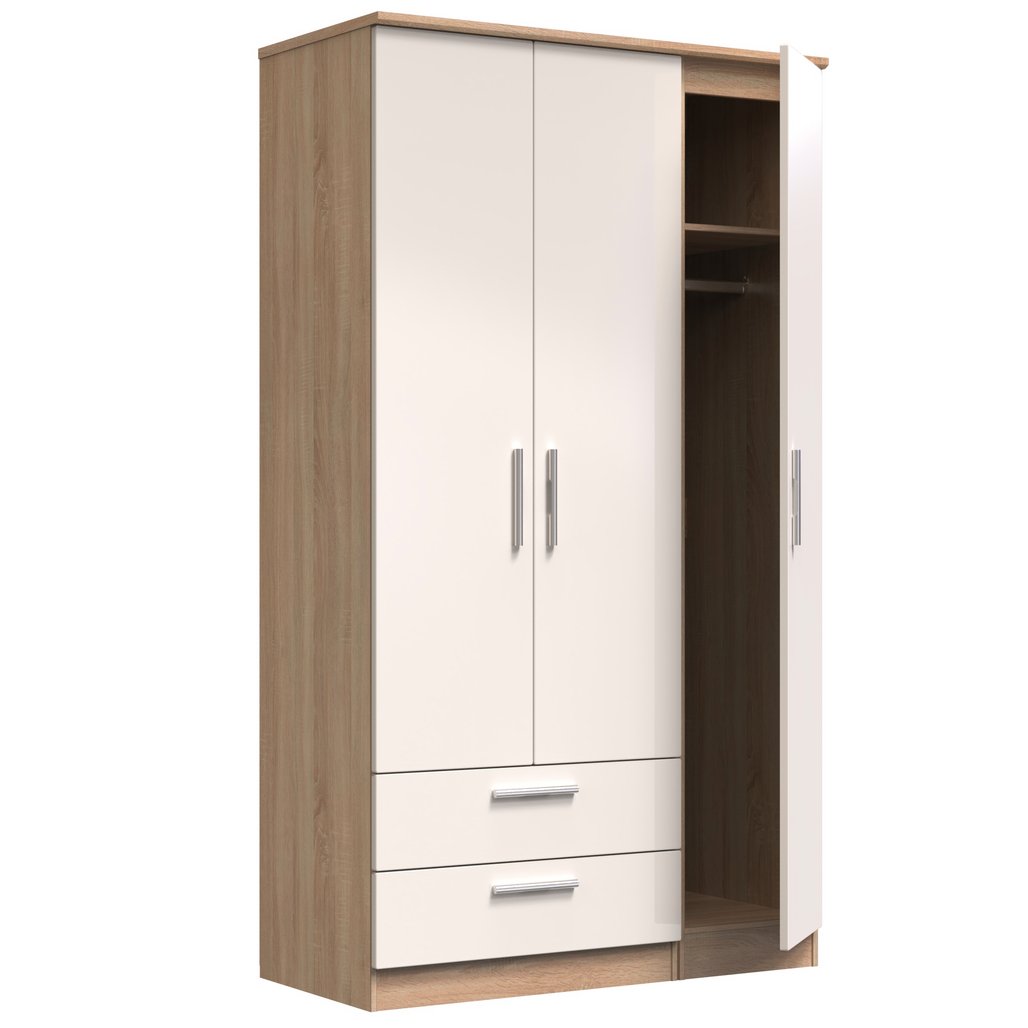 Knightsbridge Tall Large 2 Drawer 3 Door Triple Wardrobe