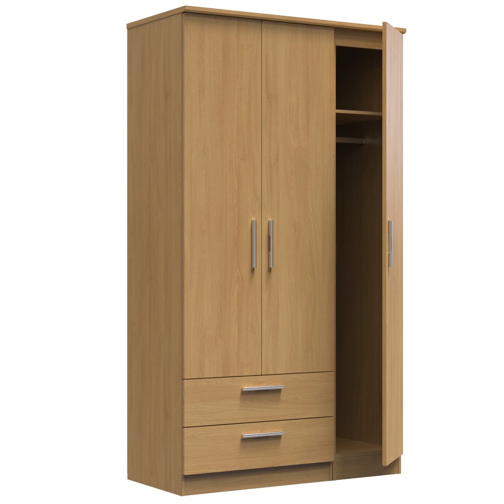 Knightsbridge Tall Large 2 Drawer 3 Door Triple Wardrobe