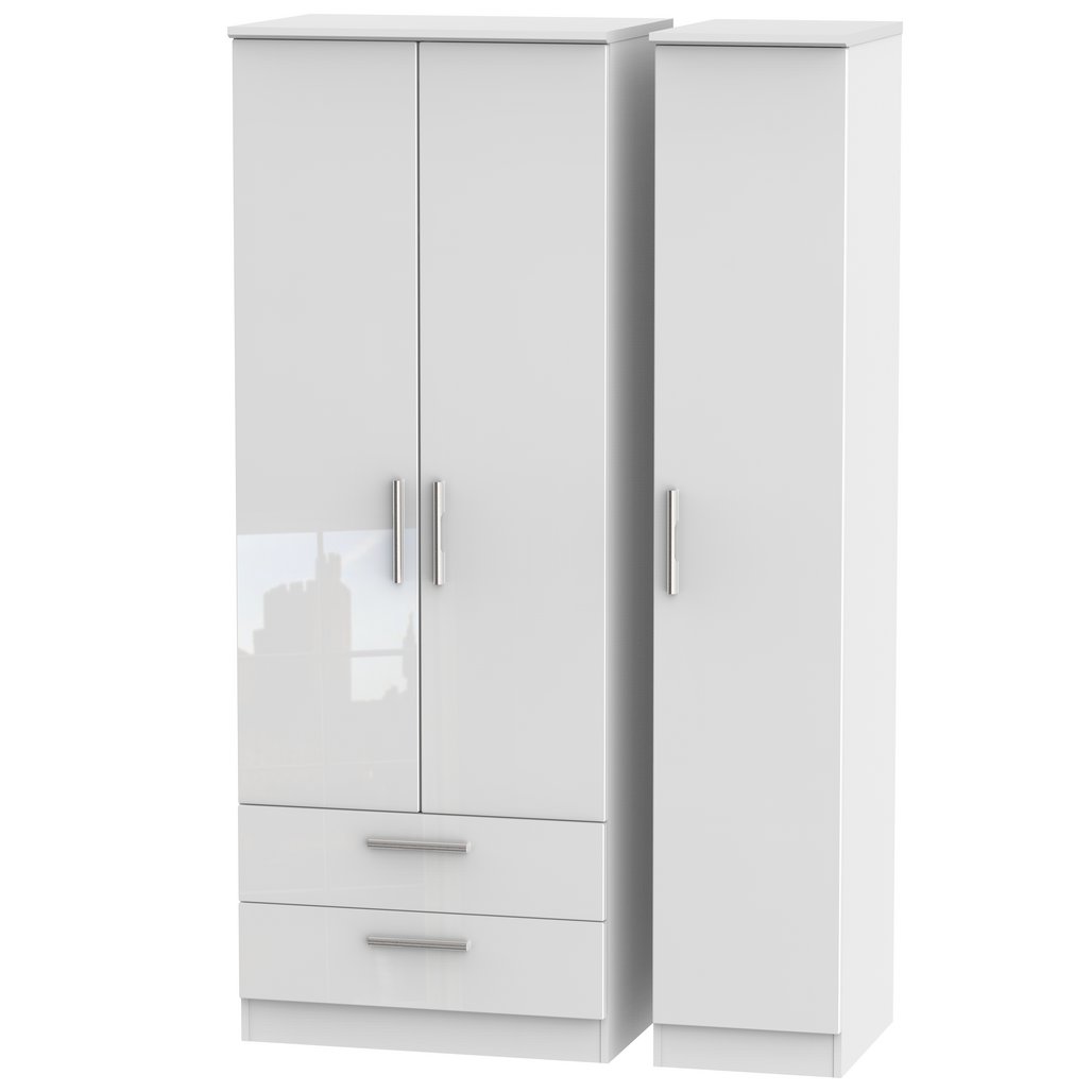 Knightsbridge Tall Large 2 Drawer 3 Door Triple Wardrobe