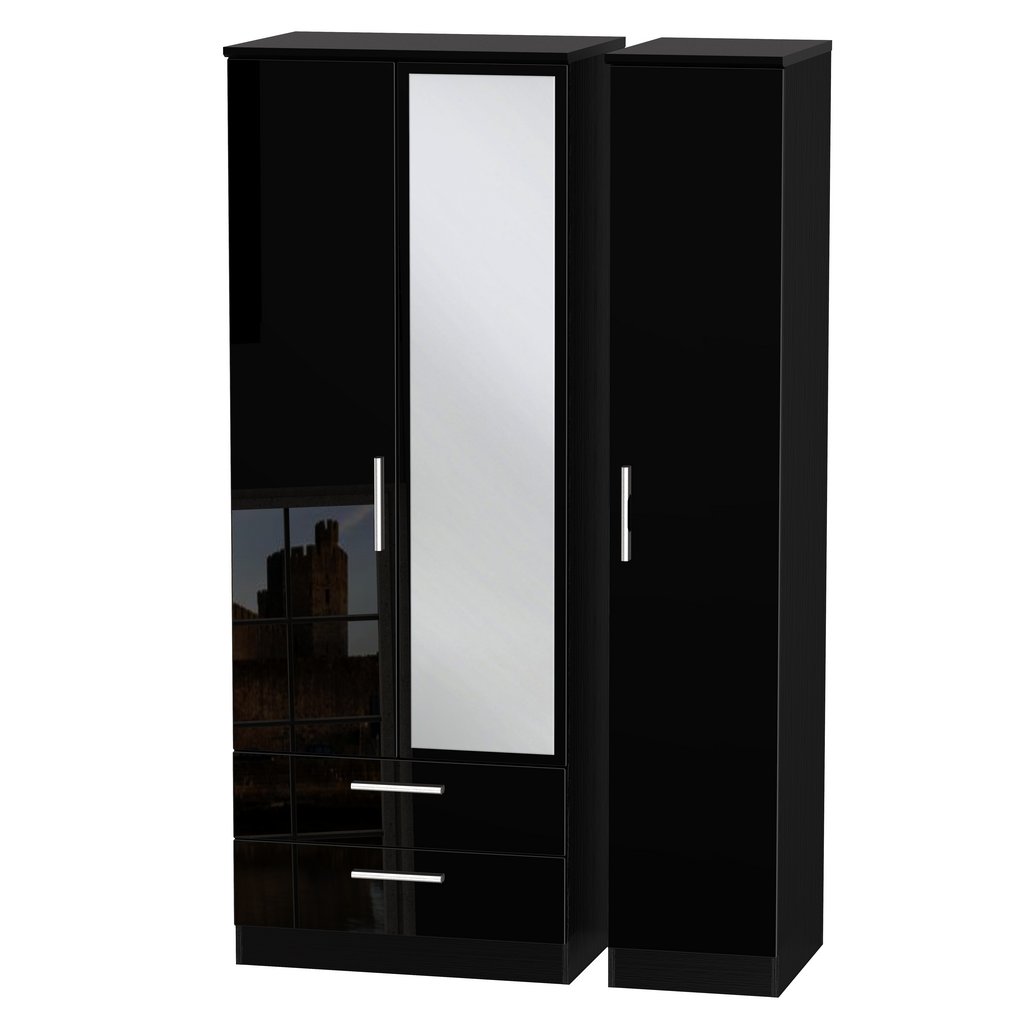 Knightsbridge Tall Mirrored Large 2 Drawer 3 Door Triple Wardrobe