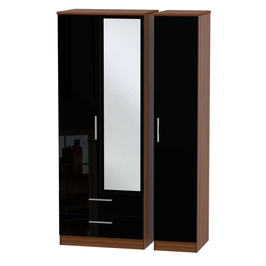 Knightsbridge Tall Mirrored Large 2 Drawer 3 Door Triple Wardrobe