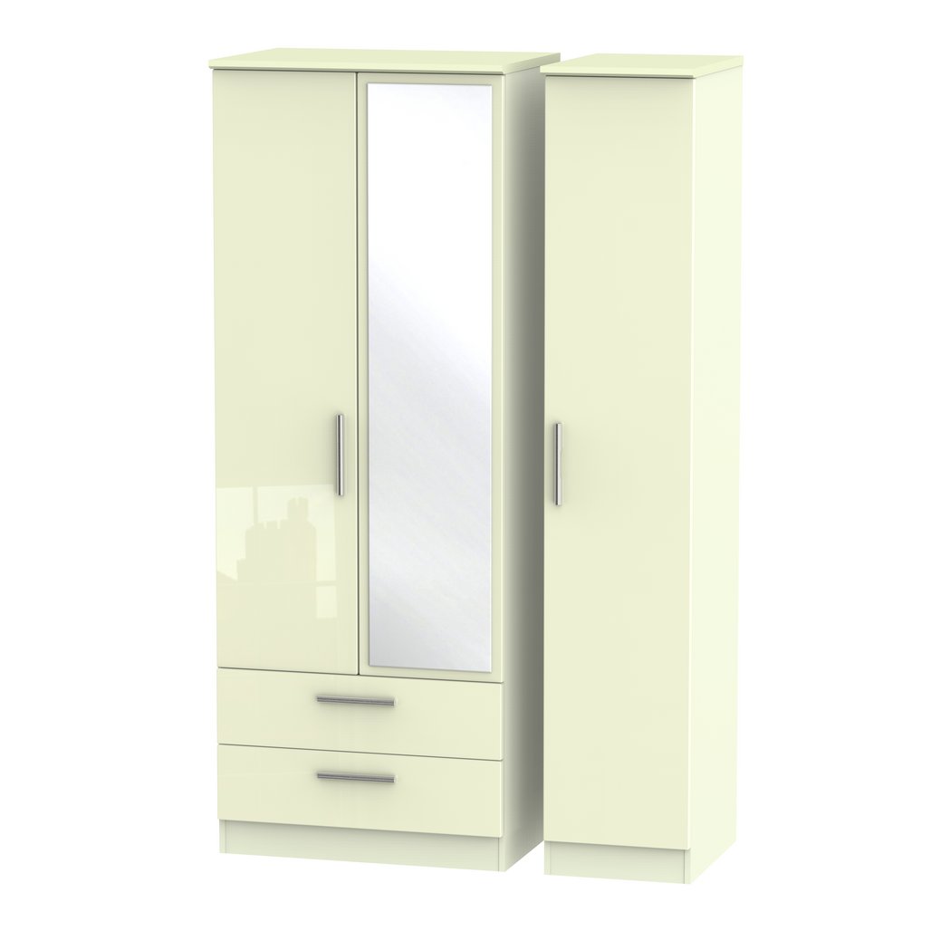 Knightsbridge Tall Mirrored Large 2 Drawer 3 Door Triple Wardrobe