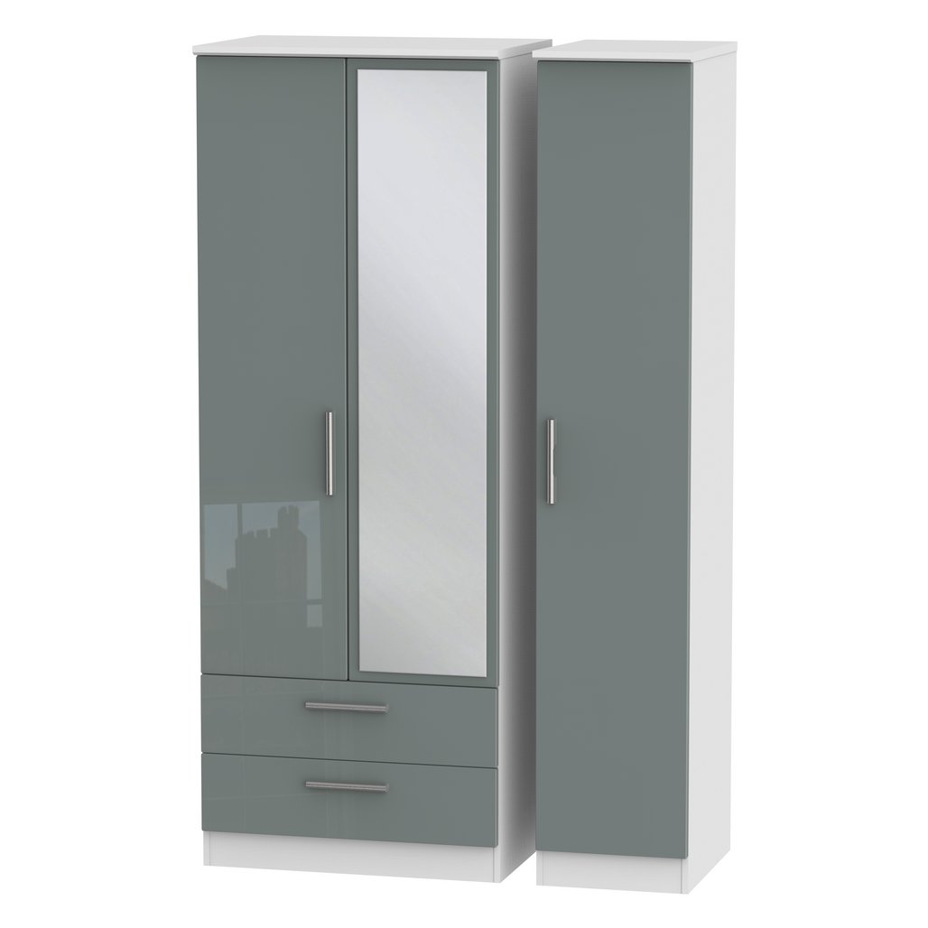 Knightsbridge Tall Mirrored Large 2 Drawer 3 Door Triple Wardrobe