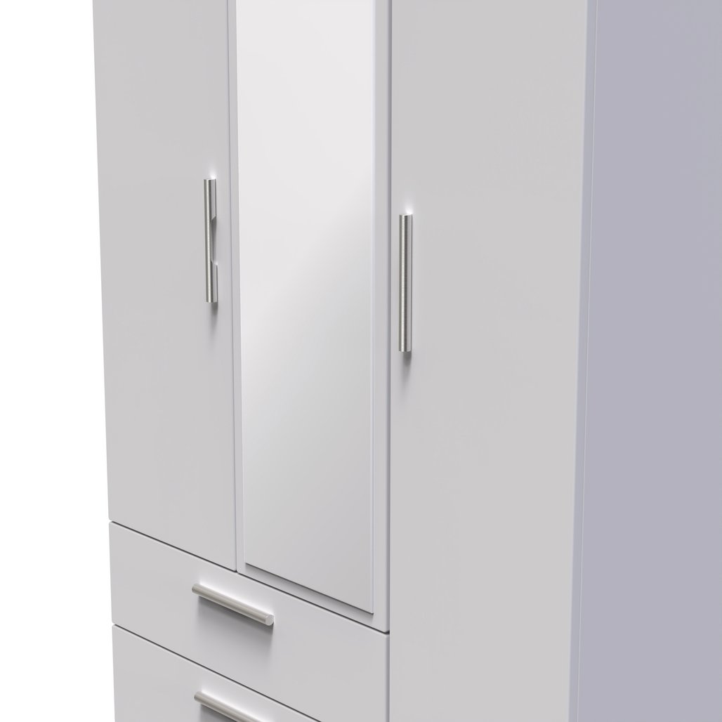 Knightsbridge Tall Mirrored Large 2 Drawer 3 Door Triple Wardrobe