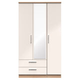 Knightsbridge Tall Mirrored Large 2 Drawer 3 Door Triple Wardrobe