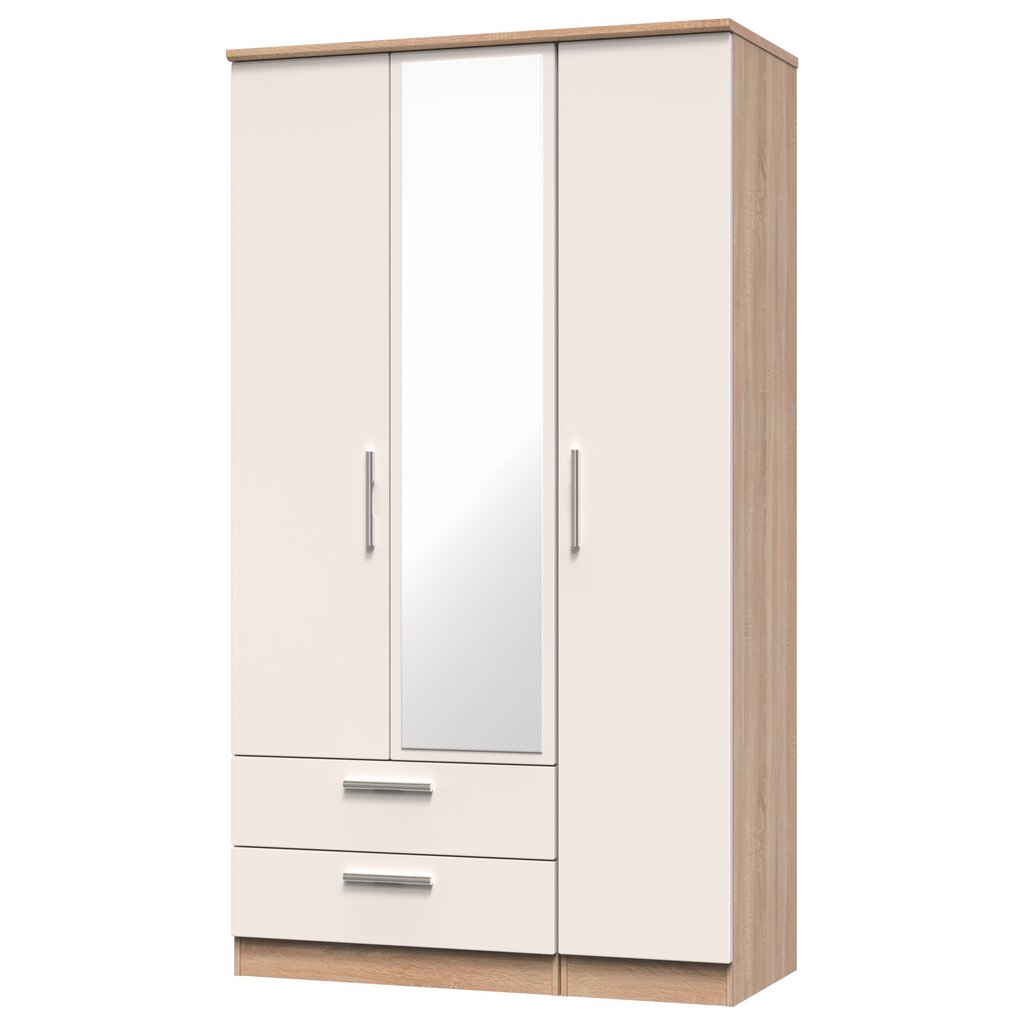 Knightsbridge Tall Mirrored Large 2 Drawer 3 Door Triple Wardrobe