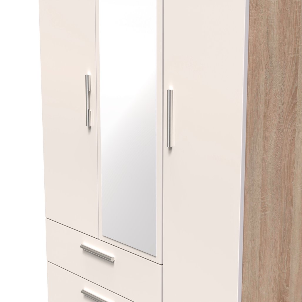 Knightsbridge Tall Mirrored Large 2 Drawer 3 Door Triple Wardrobe