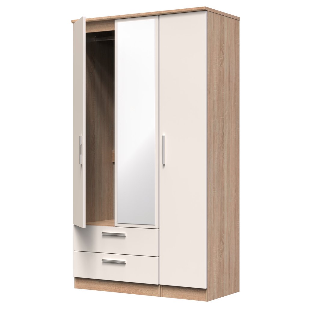 Knightsbridge Tall Mirrored Large 2 Drawer 3 Door Triple Wardrobe