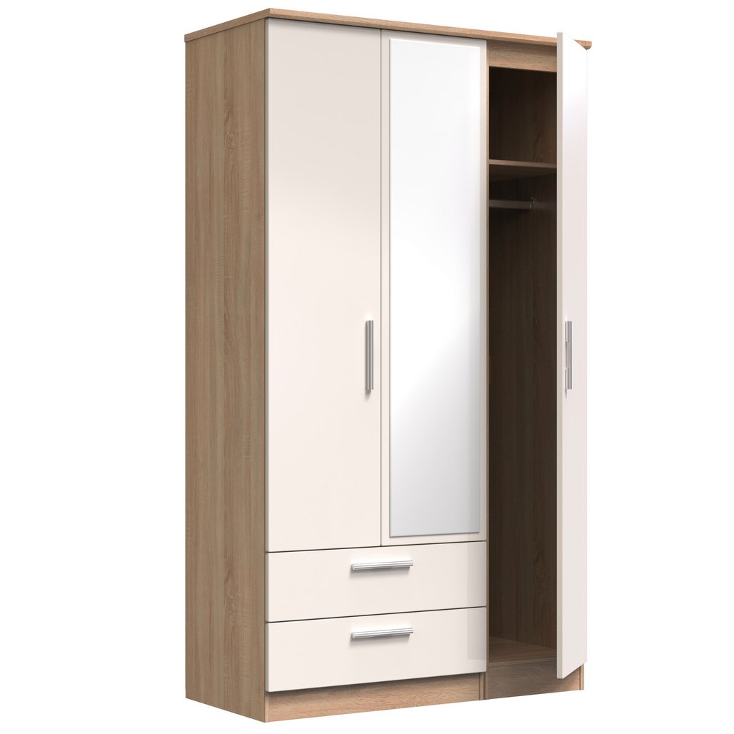 Knightsbridge Tall Mirrored Large 2 Drawer 3 Door Triple Wardrobe