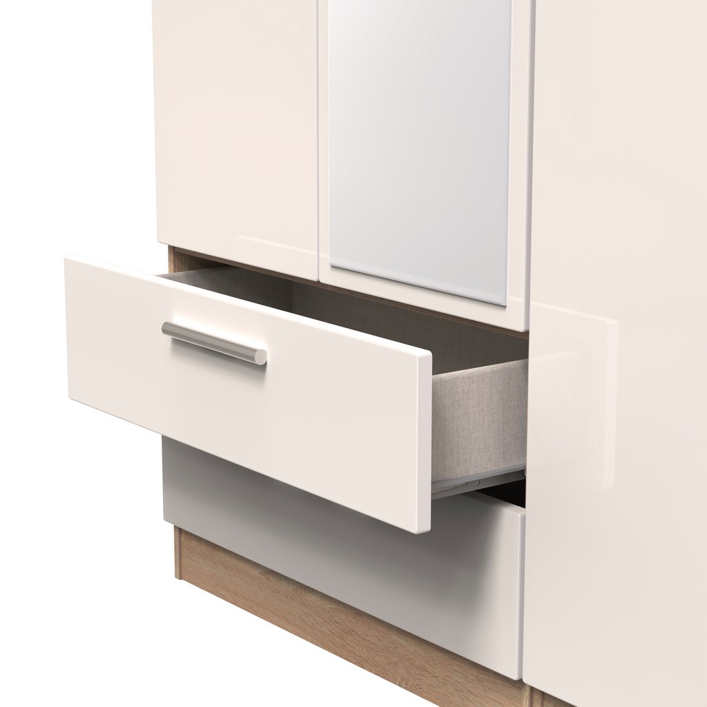 Knightsbridge Tall Mirrored Large 2 Drawer 3 Door Triple Wardrobe