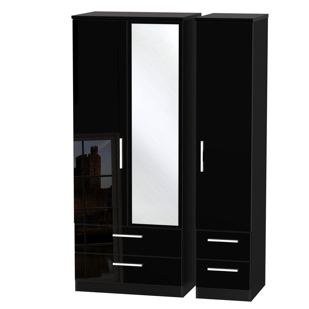 Knightsbridge Mirrored 4 Drawer 3 Door Triple Wardrobe