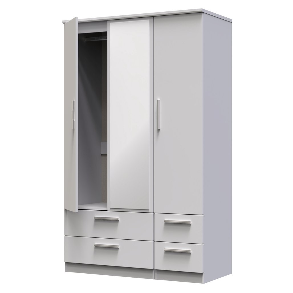Knightsbridge Mirrored 4 Drawer 3 Door Triple Wardrobe