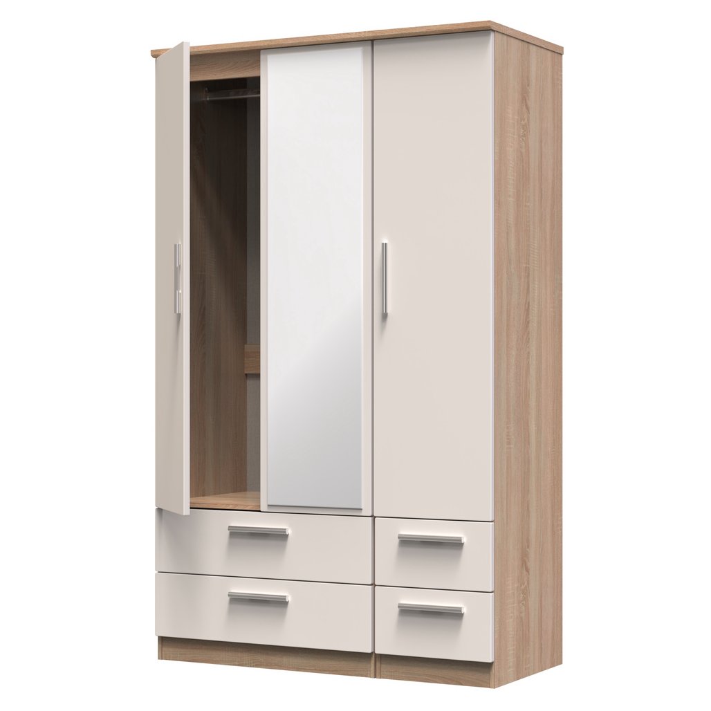 Knightsbridge Mirrored 4 Drawer 3 Door Triple Wardrobe