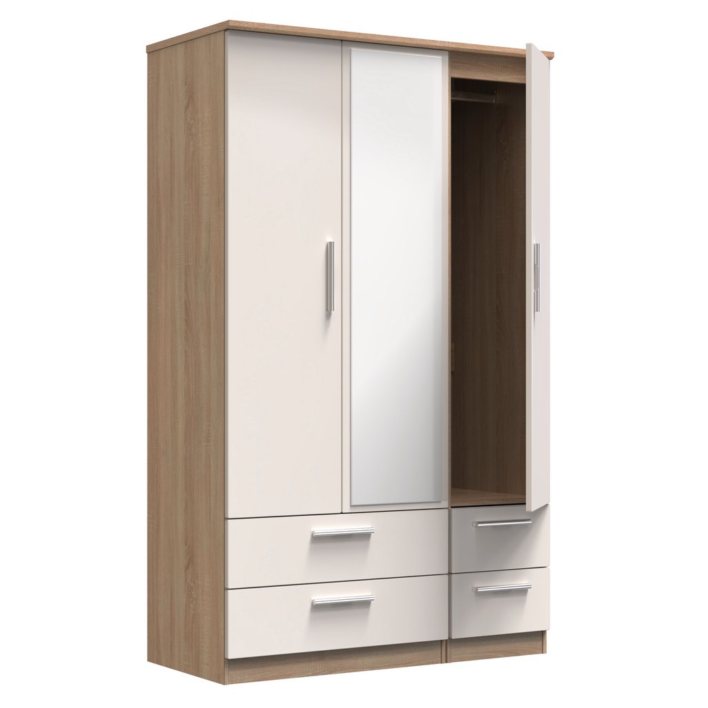 Knightsbridge Mirrored 4 Drawer 3 Door Triple Wardrobe