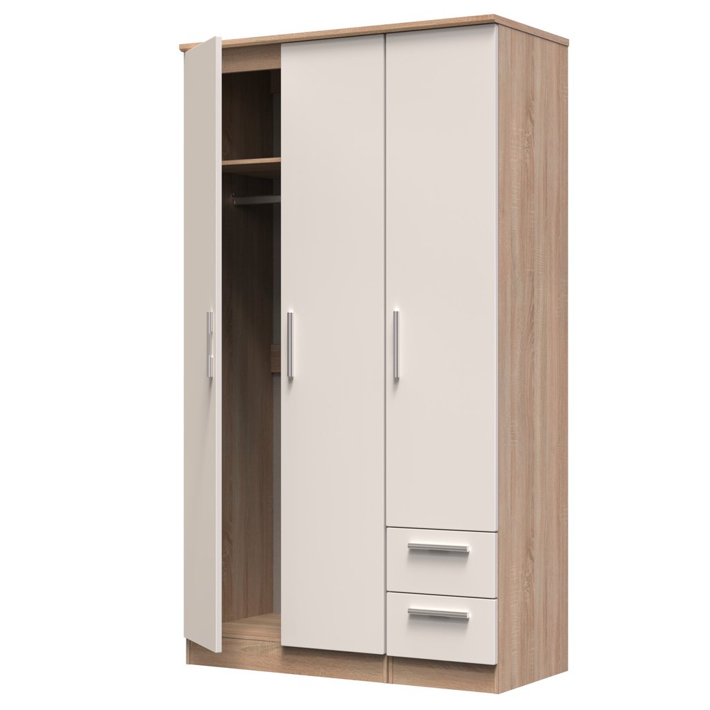 Knightsbridge Tall 2 Drawer 3 Door Triple Wardrobe