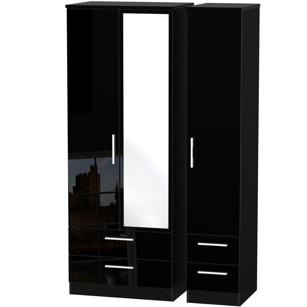 Knightsbridge Tall Mirrored 4 Drawer 3 Door Triple Wardrobe
