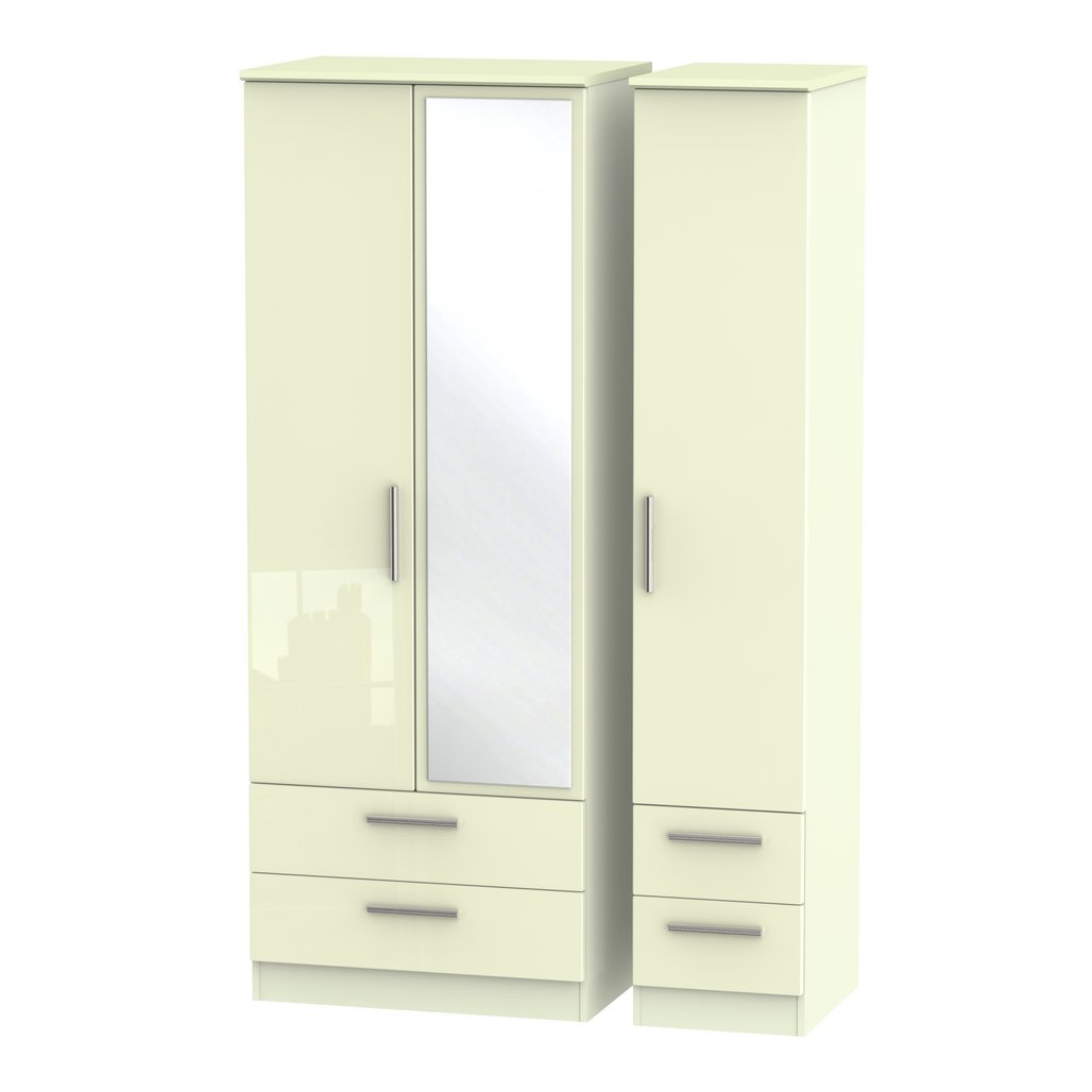 Knightsbridge Tall Mirrored 4 Drawer 3 Door Triple Wardrobe
