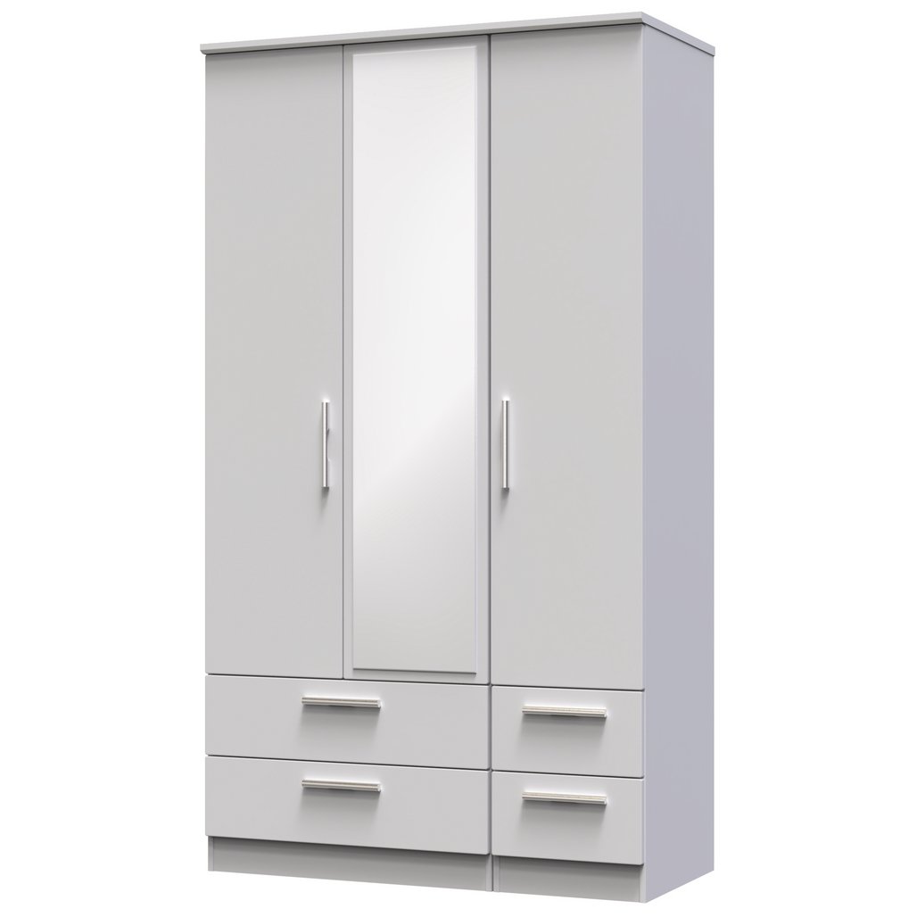 Knightsbridge Tall Mirrored 4 Drawer 3 Door Triple Wardrobe