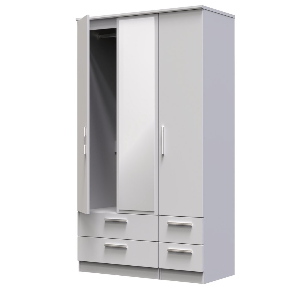 Knightsbridge Tall Mirrored 4 Drawer 3 Door Triple Wardrobe