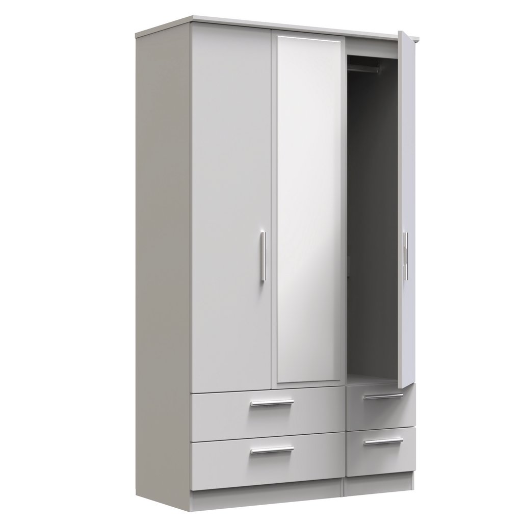 Knightsbridge Tall Mirrored 4 Drawer 3 Door Triple Wardrobe