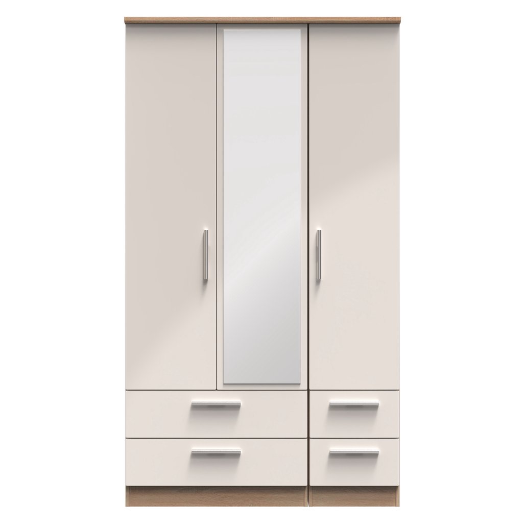 Knightsbridge Tall Mirrored 4 Drawer 3 Door Triple Wardrobe