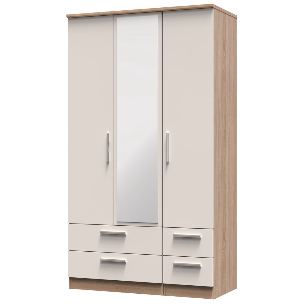 Knightsbridge Tall Mirrored 4 Drawer 3 Door Triple Wardrobe