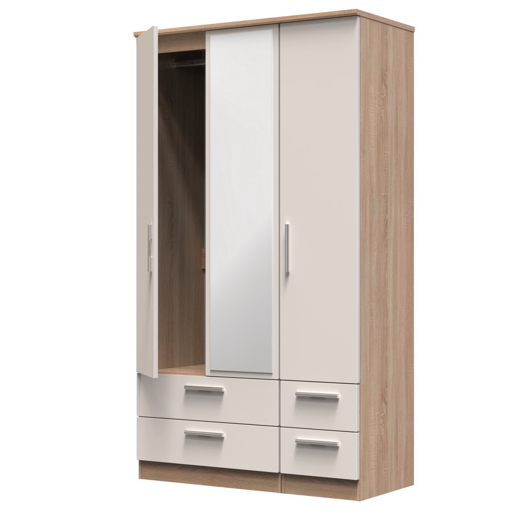 Knightsbridge Tall Mirrored 4 Drawer 3 Door Triple Wardrobe