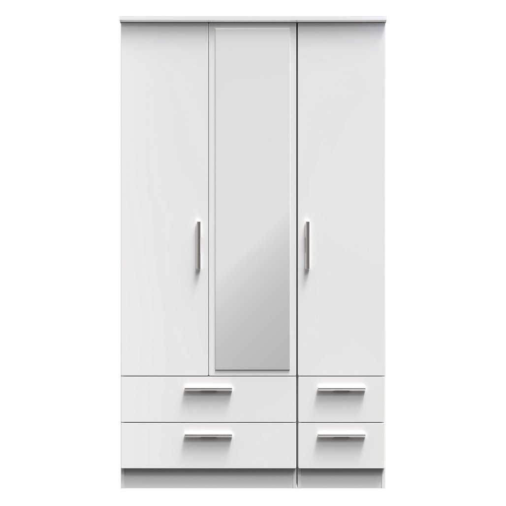 Knightsbridge Tall Mirrored 4 Drawer 3 Door Triple Wardrobe