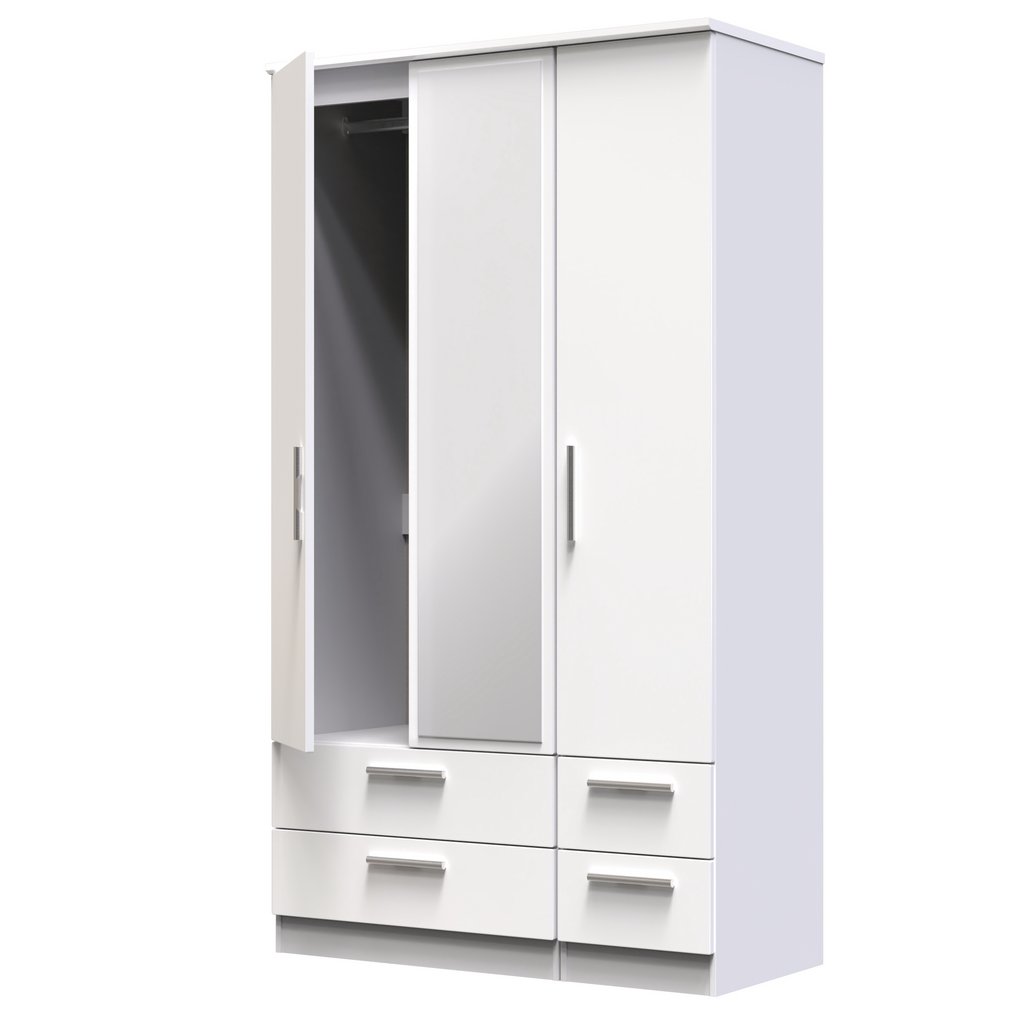 Knightsbridge Tall Mirrored 4 Drawer 3 Door Triple Wardrobe