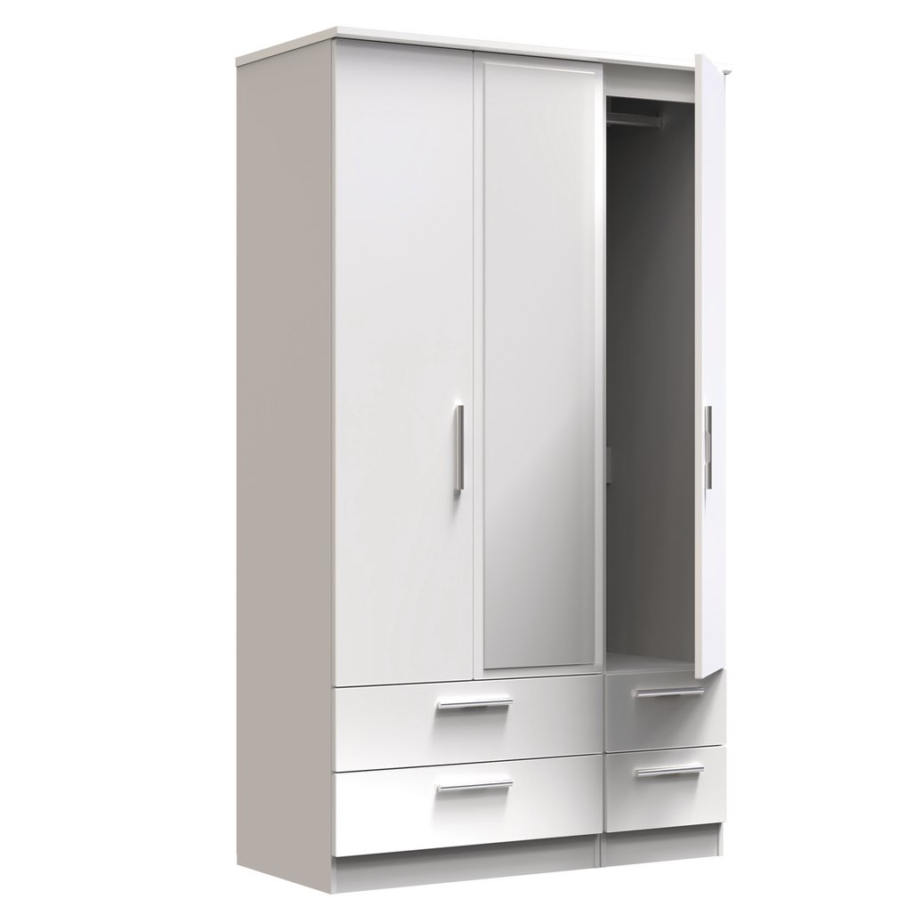 Knightsbridge Tall Mirrored 4 Drawer 3 Door Triple Wardrobe