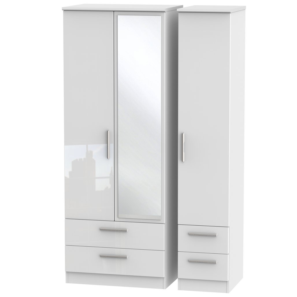 Knightsbridge Tall Mirrored 4 Drawer 3 Door Triple Wardrobe