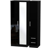 Knightsbridge Tall Mirrored 2 Drawer 3 Door Triple Wardrobe