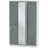 Knightsbridge Tall Mirrored 2 Drawer 3 Door Triple Wardrobe