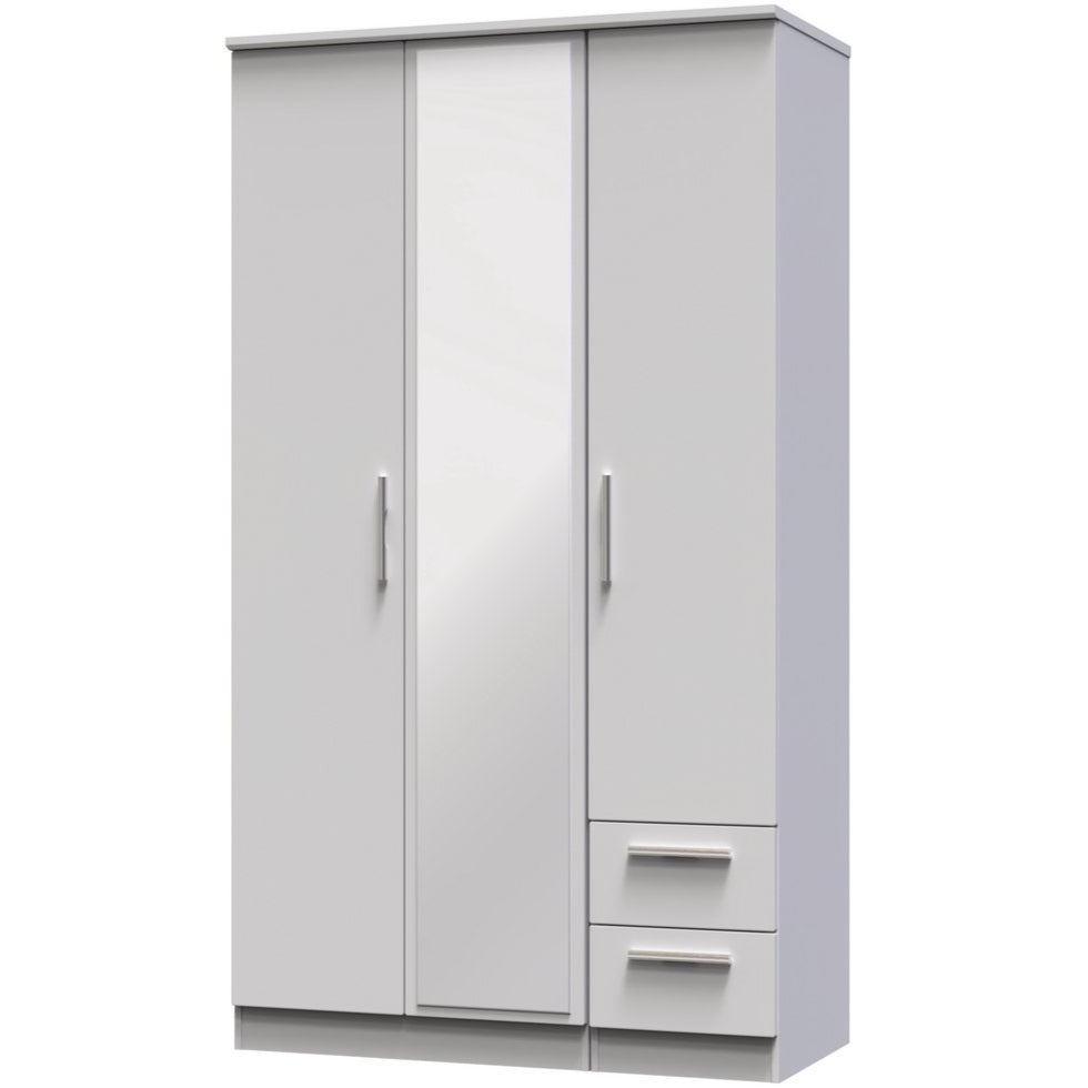 Knightsbridge Tall Mirrored 2 Drawer 3 Door Triple Wardrobe