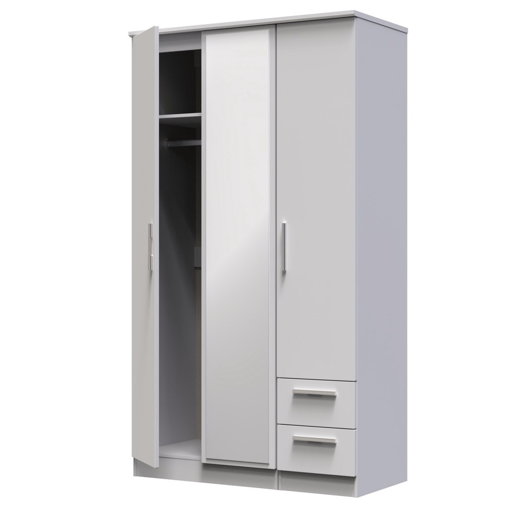 Knightsbridge Tall Mirrored 2 Drawer 3 Door Triple Wardrobe