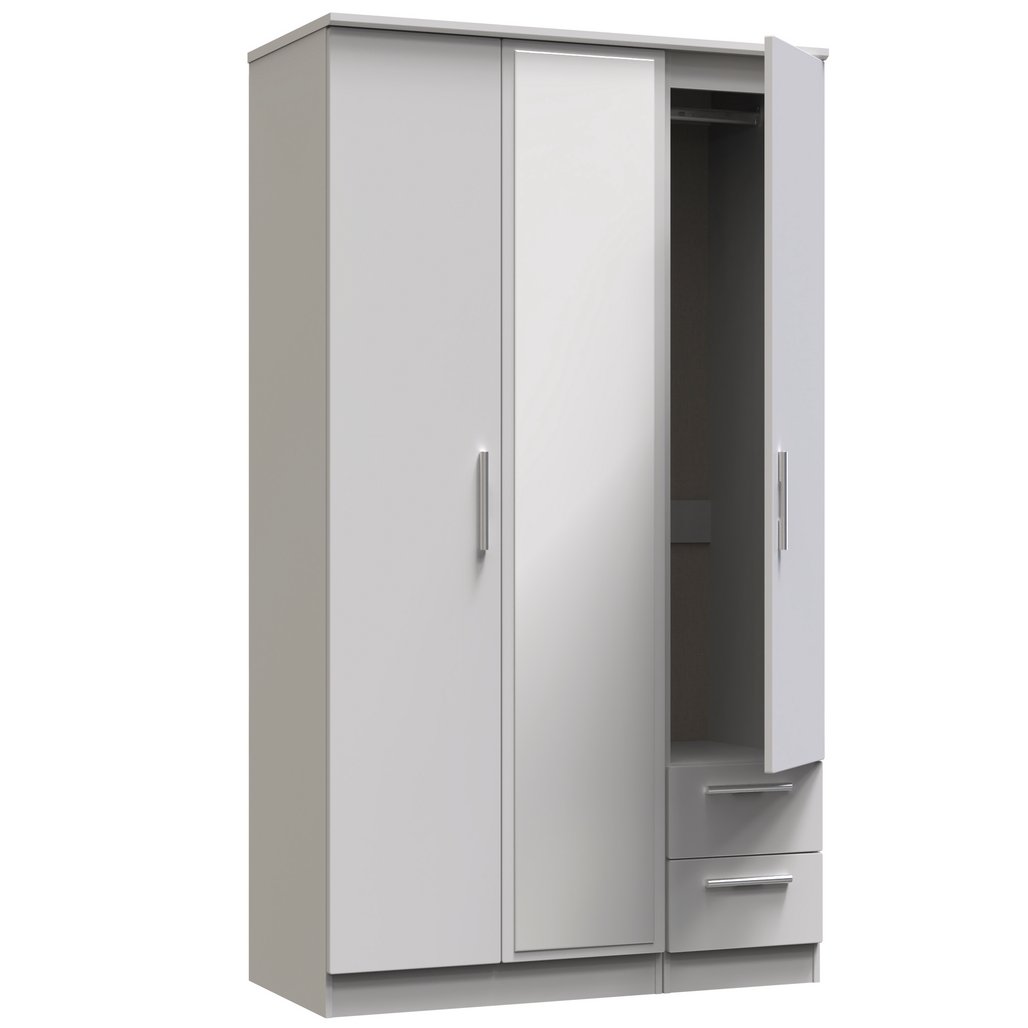 Knightsbridge Tall Mirrored 2 Drawer 3 Door Triple Wardrobe