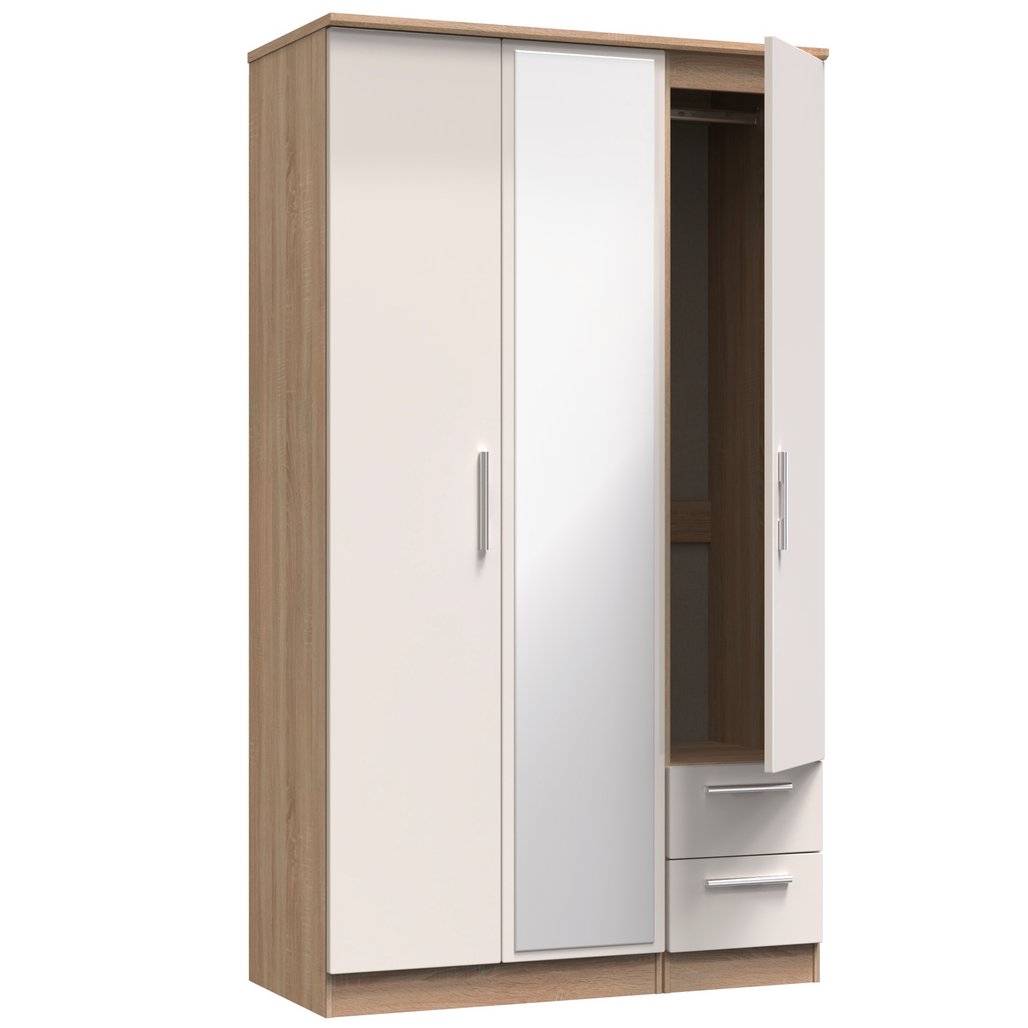 Knightsbridge Tall Mirrored 2 Drawer 3 Door Triple Wardrobe