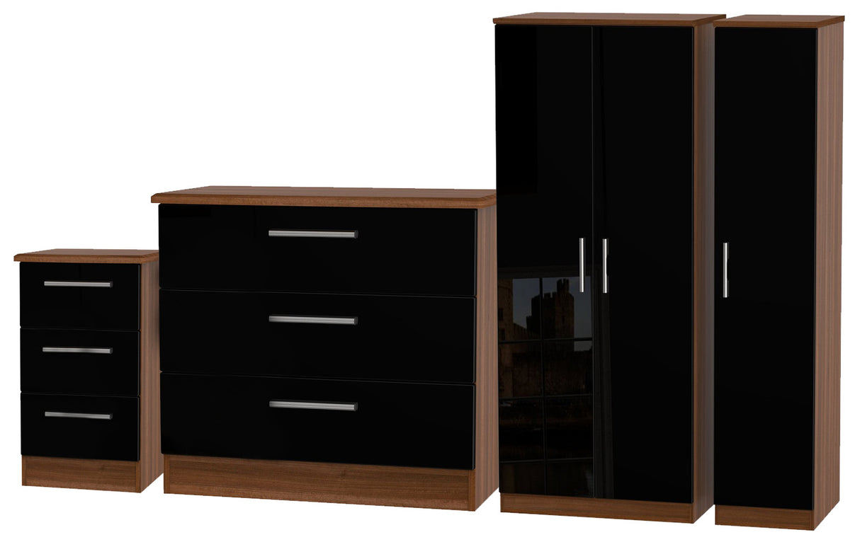 Knightsbridge 3 Drawer Bedside, 3 Drawer Chest of Drawers & 3 Door Triple Wardrobe