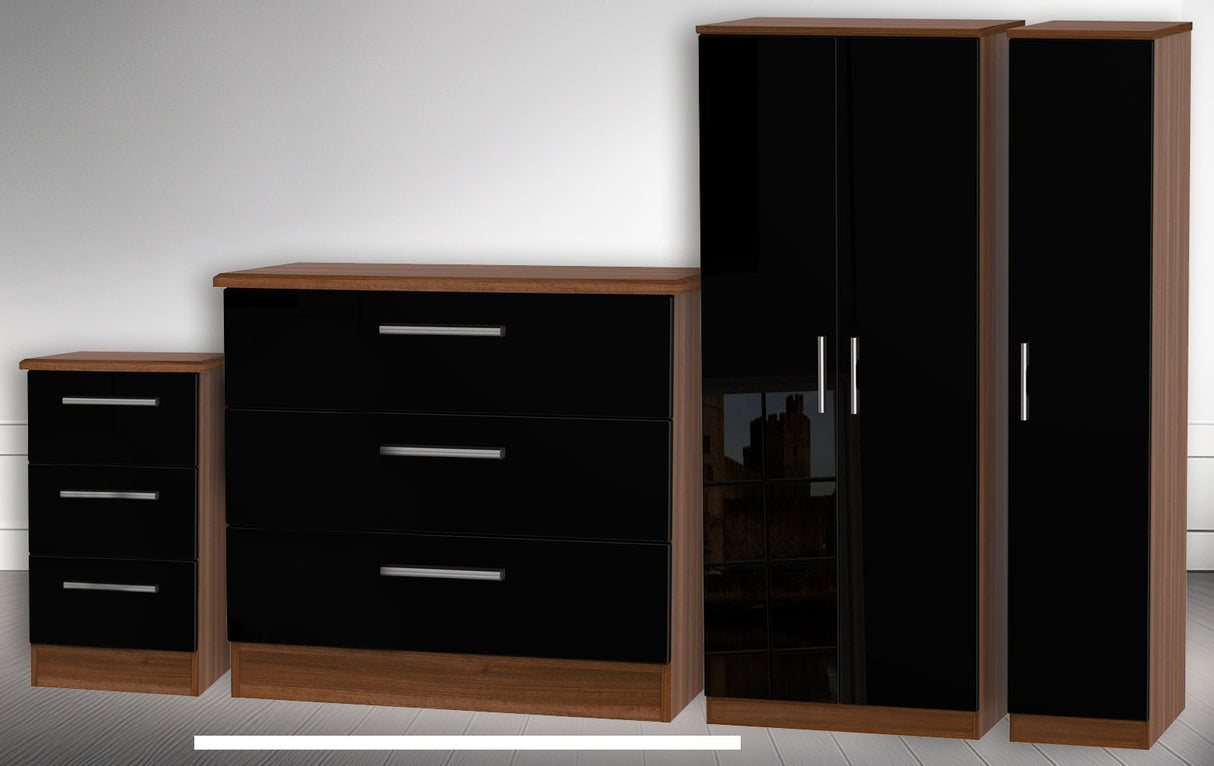 Knightsbridge 3 Drawer Bedside, 3 Drawer Chest of Drawers & 3 Door Triple Wardrobe