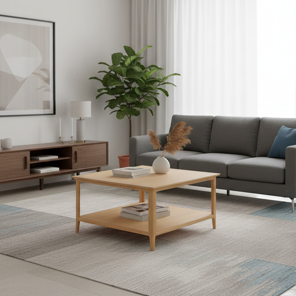 Saxon Square Coffee Table with Open Shelf