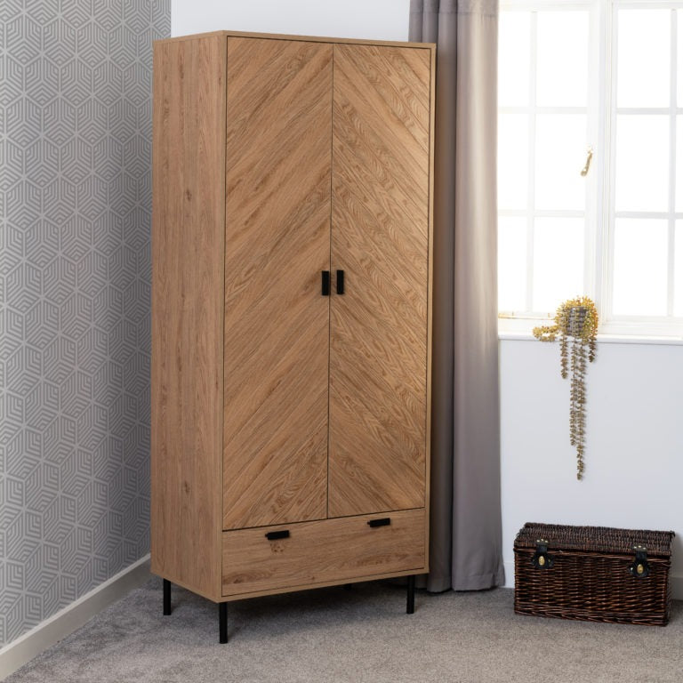 Leon Herringbone Retro 2 Door 1 Drawer Wardrobe